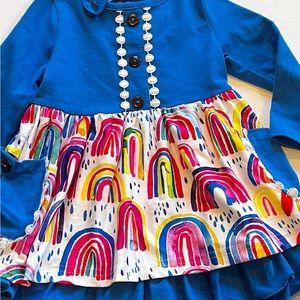 Bowtism  Boutique Rainbow Print Ruffle Dress NWT